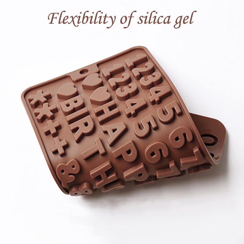 Murong Silicone Letter Number Molds,Reusable Chocolate Molds with Happy Birthday Cake Decorating Symbols(Brown 2pcs) - Image 2